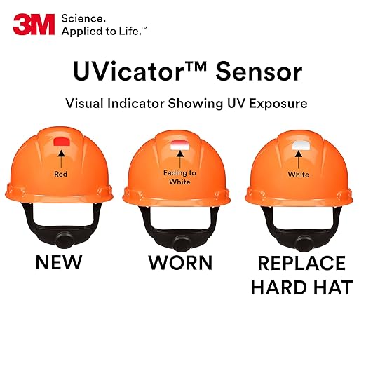 3M Hard Hat SecureFit H-707SFR-UV, Hi-Vis Orange, Non-Vented Cap Style Safety Helmet with Uvicator Sensor, 4-Point Pressure Diffusion Ratchet Suspension, ANSI Z87.1
