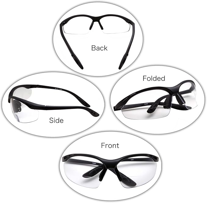 grinderPUNCH 2 Pair Safety Glasses ANSI Z87 Impact Resistant Non-Slip Wrap Around Clear Lens Bifocal Reading Glasses