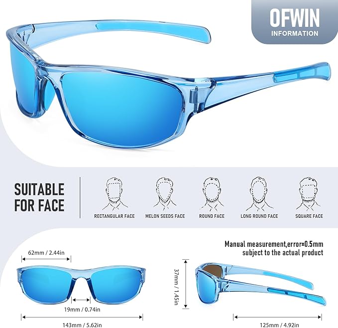 Sports Polarized Sunglasses for Men Women Wrap Around Sun Glasses Fishing Cycling Driving Running UV Protection