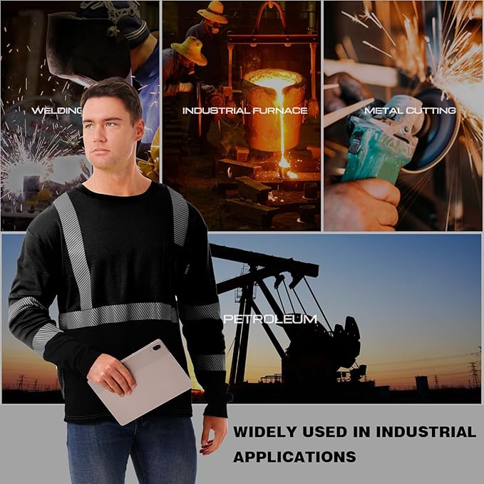 SKSAFETY FR Shirts for Men Long Sleeve, Welding Shirt 6oz Lightweight High Vis Fire Resistant Flame Retardant Shirt CAT2