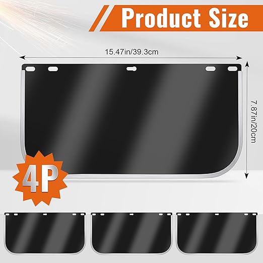 4 Pcs Face Shield Replacement Lens, 15.47" x 7.87" for Full-face Coverage Protective Safety Visor Replacement for Grinding, Welding, DIY, Cosplay Helmet