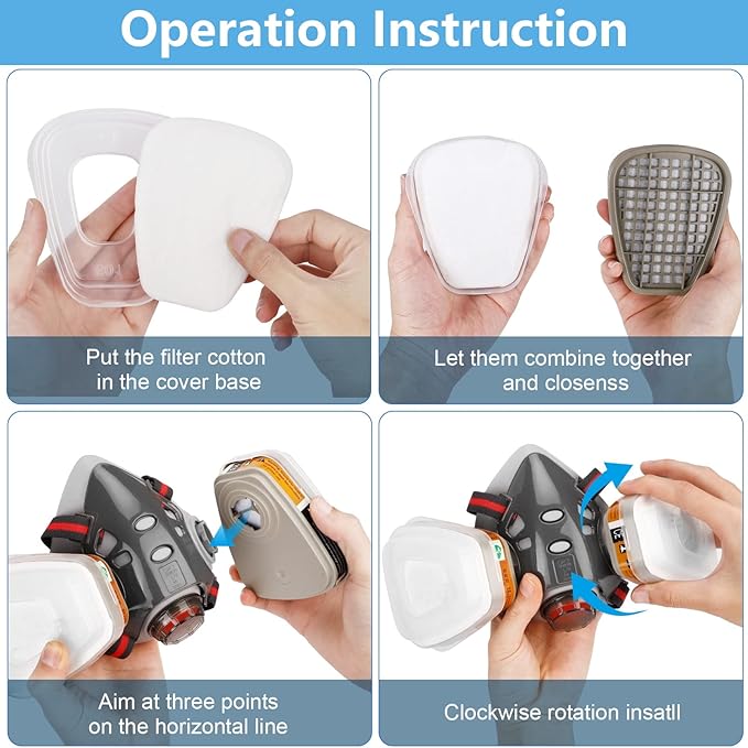 Respirator Mask with Filters, Reusable Half Face Cover Gas Mask with Safety Glasses Professional Breathing Protection Against Painting/Chemicals /Organic Vapors Perfect for Painters and DIY Project