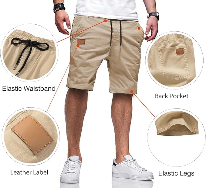 JMIERR Mens Casual Shorts - Cotton Drawstring Summer Beach Stretch Twill Chino Golf Shorts