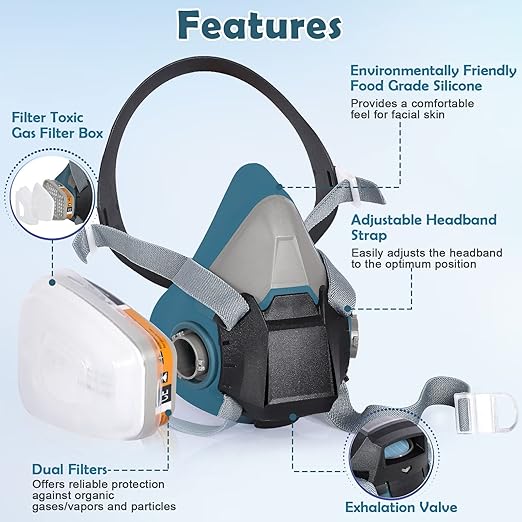 2 Set Respirator Masks with 6001 Filters, Reusable Half Face Paint Respirator Mask for Chemicals,Dust Respirators for Painting, Woodworking, Construction, Sanding, Spraying, DIY etc