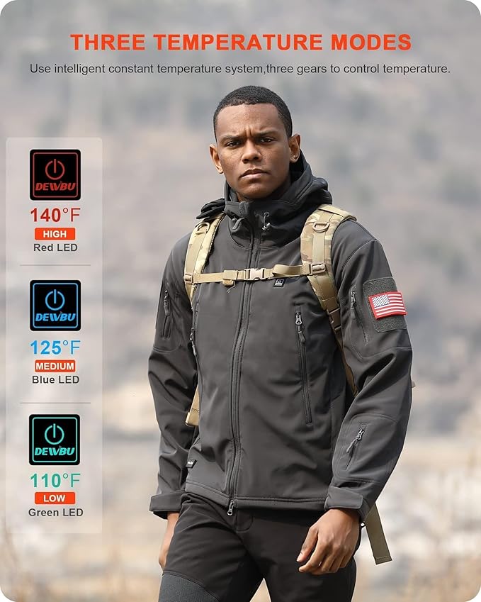 DEWBU Heated Jacket for Men with 12V Battery Pack Winter Outdoor Soft Shell Electric Heating Coat