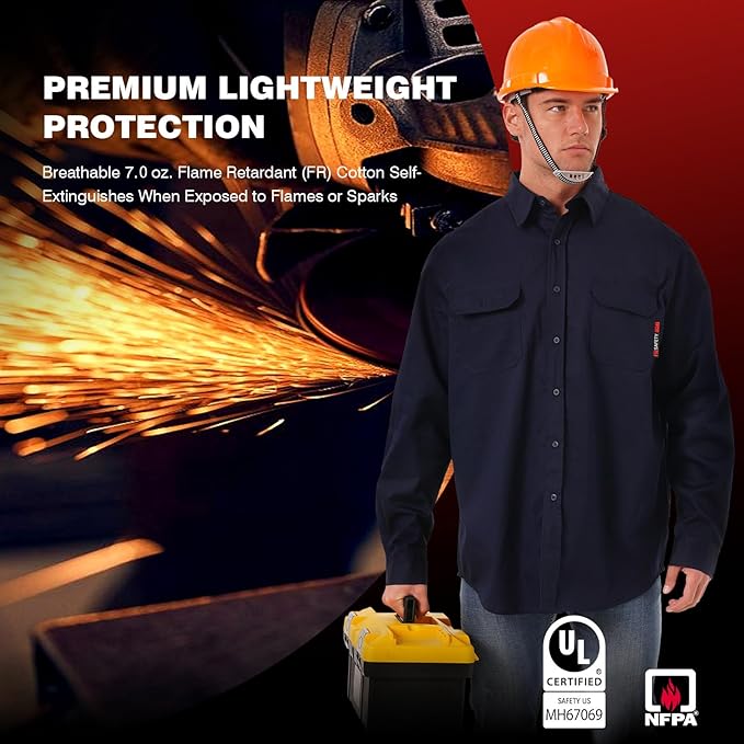 SKSAFETY 7oz FR Shirts for Men, Welding Shirt Hi Vis Flame Resistant 100% Cotton Fire Retardant Longsleeve Shirt CAT2/NFPA