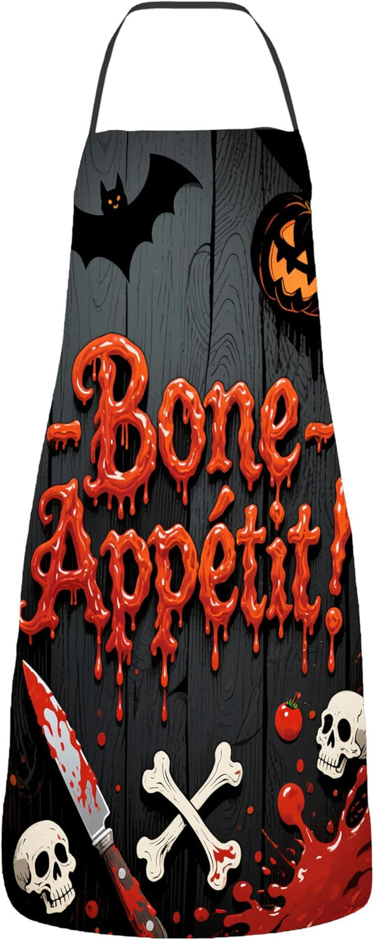 Halloween Aprons Gifts for Women Mens Bone Appetit Cooking Apron, Funny Gift for Him Her,His Hers (1 Pcs)