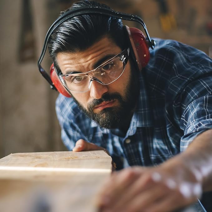 Safety Glasses with Clear Wraparound Lenses and Vented Frame