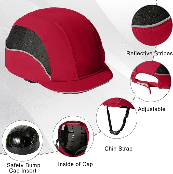 TIHEEN Unisex Safety Bump Cap, Baseball Hat Style with Reflective Stripes Lightweight and Breathable Hard Hat Head Protection Cap