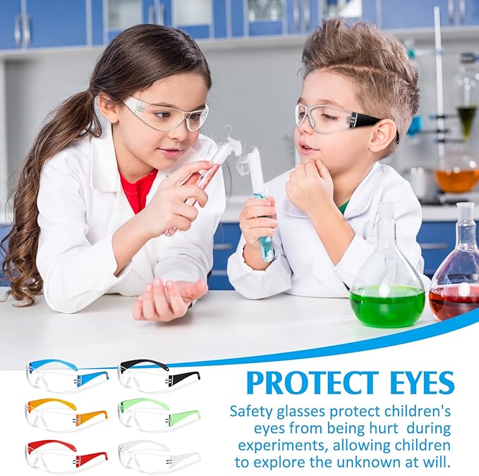 Patelai 6 Pcs Kids Safety Glasses Bulk Eye Protection Goggles Scratch Resistant for Science Class, Lab, Sports, Child Youth Size