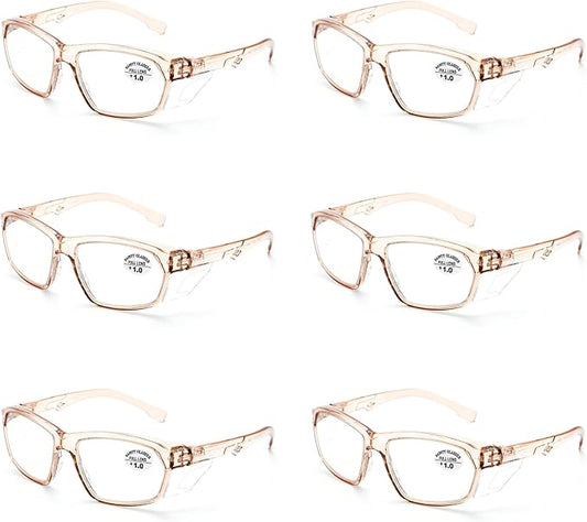 ProtectX Stylish Anti-Fog & Scratch-Resistant Safety Glasses With Readers, UV Protection Goggles, Anti-Impact Lightweight Glasses for Men＆Women Cold Brew Reading 1.0-6 Pack