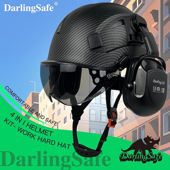 DS-A8S Matte Black Hard Hats with Visor Ear Muffs Safety Helmet Outdoor Work Head Protection ANSI Z89.1 OSHA Approved Industrial Forestry