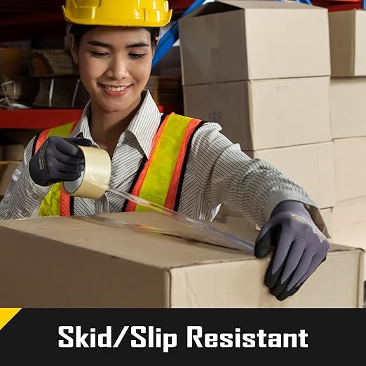 COOLJOB 3/6/12 Pairs Nitrile Rubber Coated Nylon Safety Work Gloves, Dotted for Non-Slip Grip, Breathable Soft Seamless Knit Nitrile Dipped Gloves for Warehouse, Home Improvement, Yard, Grey Large