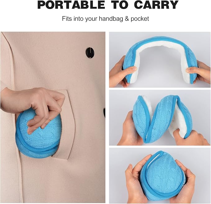 Venswell Knit Ear Muffs for Winter Women Men Soft Earmuffs Cold Weather Fleece Ear Warmers Cover Foldable & Adjustable