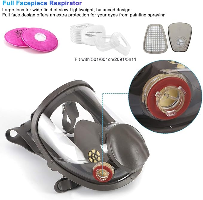 Full Face Respirator Mask, Reusable Respirator Mask with Filters，6800 Anti Fog Dust Gas Mask, for Spray Paint, Welding