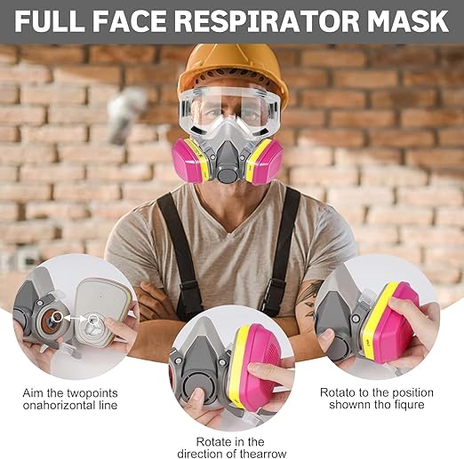 Pro Anti-fog Half Face Respirator Mask - Reusable Gas Cover Organic Vapor Masks Survival Nuclear, with 60923 Cartridges & Goggles for Woodworking,Dust,Formaldehyde,Epoxy Resin,Sanding,Cutting,welding