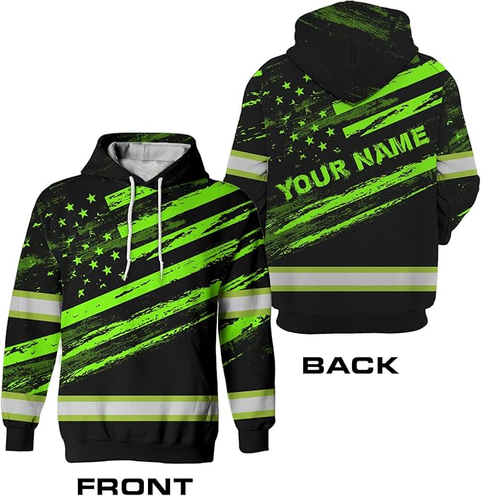 Maddly High Visibility US Flag Collection Safety Workwear Custom Name for Workers, Runners, Truckers, Patriotic