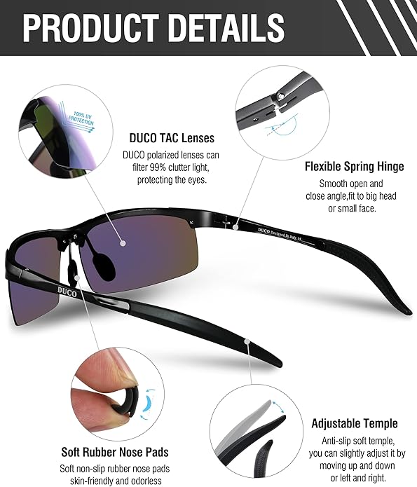 DUCO Mens Sports Polarized Sunglasses UV Protection Sunglasses for Men 8177s