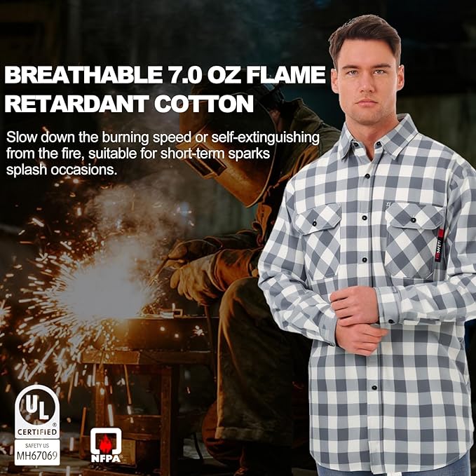 SKSAFETY 7oz FR Shirts for Men, Welding Shirt Hi Vis Flame Resistant 100% Cotton Fire Retardant Longsleeve Shirt CAT2/NFPA