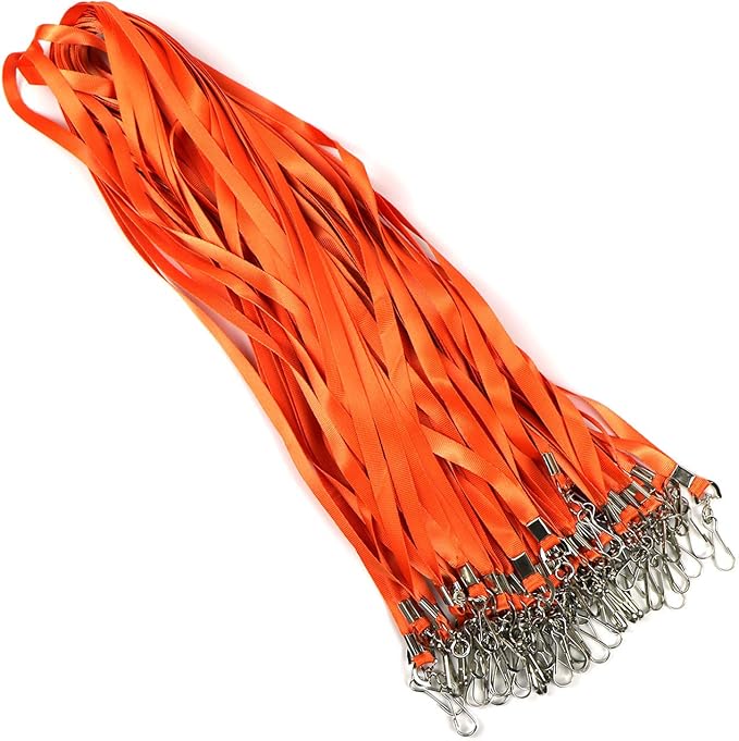 Orange Lanyards 100 Pcs Lanyard for Id Badges Flat Lanyard with Badge Clip with J-Hook (Orange)