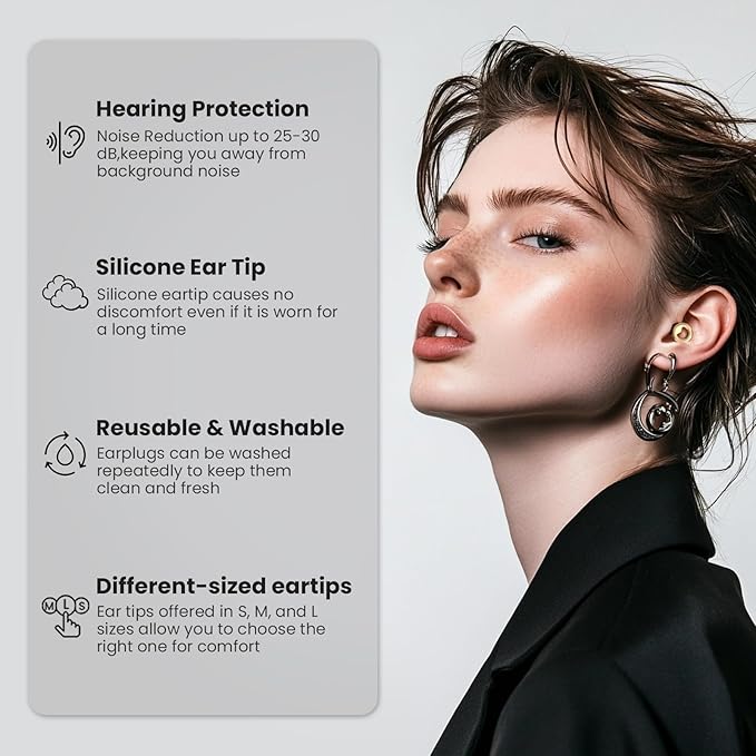 Ear Plugs for Sleeping,2 Pairs of Stylish Reusable Noise Reduction Earplugs with 8 Pairs Tips & case,Hearing Protection Earplugs for Concert,Travel,Work,Live Events - 25dB-30dB