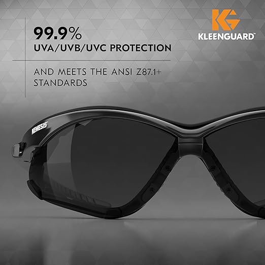Kleenguard™ V30 Nemesis™ Foam Safety Glasses (65336), Smoke Lenses with KleenVision™ Anti-Fog coating, Black Frame, Unisex Eyewear for Men and Women (12 Pairs/Case)