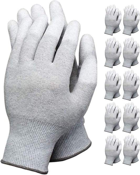 VIPER 10 Pairs Anti Static Gloves, Coated Fingertip Grey Carbon Fibers,13G ESD Safety Work Gloves