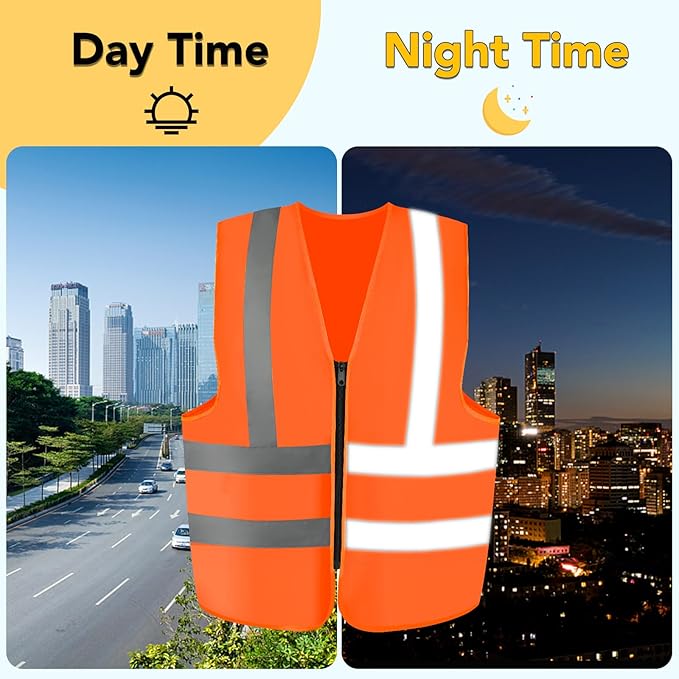 3-Pack Reflective Safety Vest For Women Men - High-Visibility Safety Vest with 2in Reflective Strips for Emergency, Construction, and Safety Use-Orange M