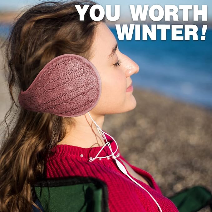 Venswell Knit Ear Muffs for Winter Women Men Soft Earmuffs Cold Weather Fleece Ear Warmers Cover Foldable & Adjustable
