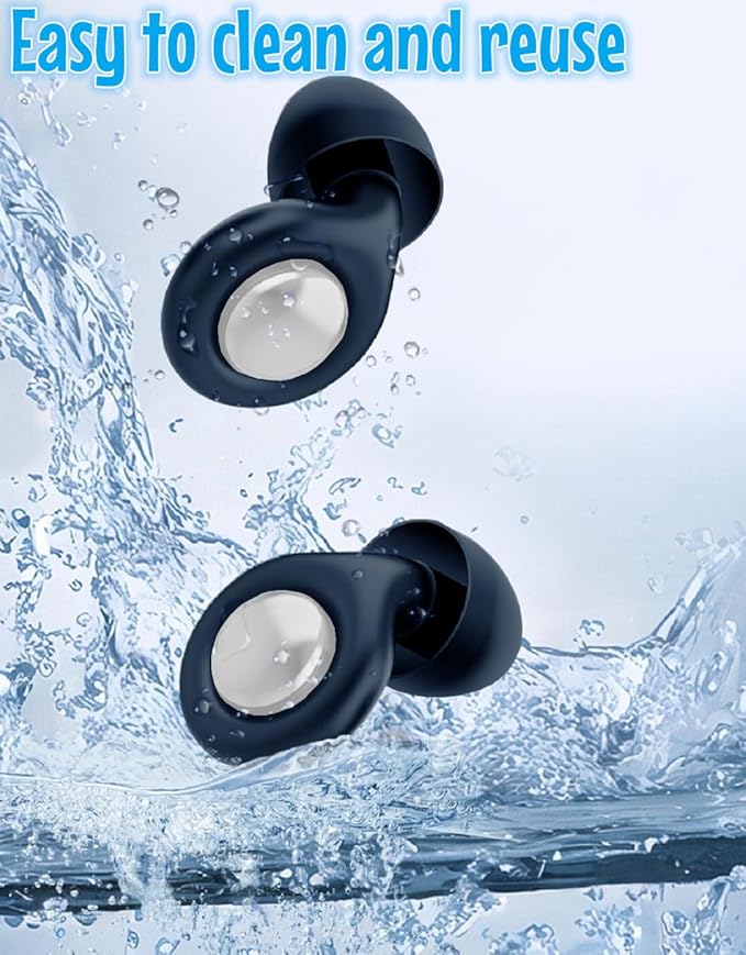Ear Plugs for Sleeping, Reusable Soft Silicone Loop Earplugs,for Sleeping, Concert, Working, Studying, Traveling, Reduction 27dB-32db (Navy Blue, One Size)