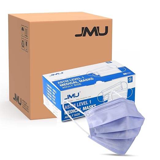JMU 2000pcs Disposable Face Masks Purple, 3-ply Protection Medical Masks, ASTM Level 1(40 Boxes of 50pcs)