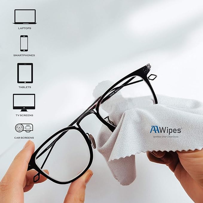 AAwipes Eyeglasses Cleaning Cloth Glasses Cloths Bulk 100 Pack (5.5"x5.5", Light Gray, No Logo) for Eyeglasses, Lenses, Phones, Screens, Camera, Silverware, Any Other Delicate Surfaces