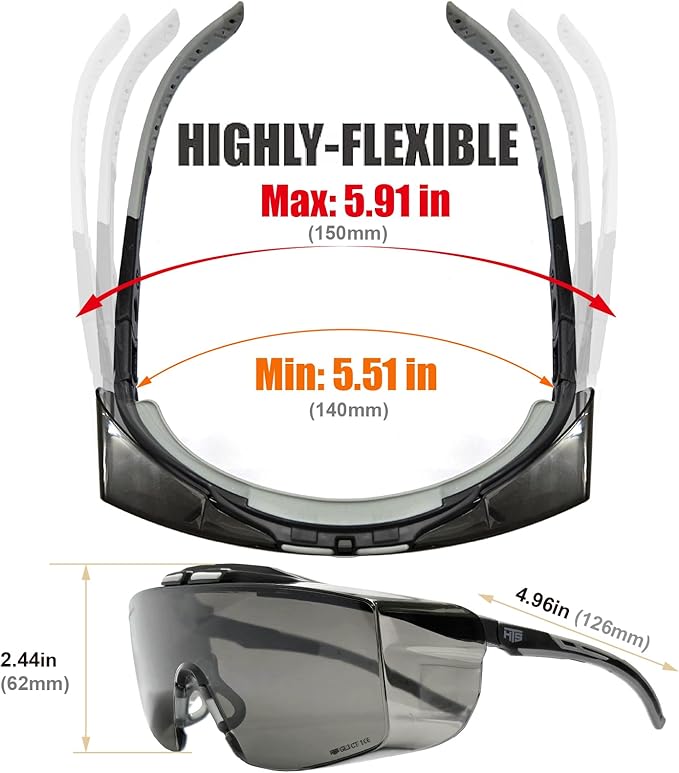 HUNTERSKY ANSI Z87 Anti Fog Lab Safety Glasses Fit Over Eyeglasses Up to 1.88 inch 100% UV Protective Goggles