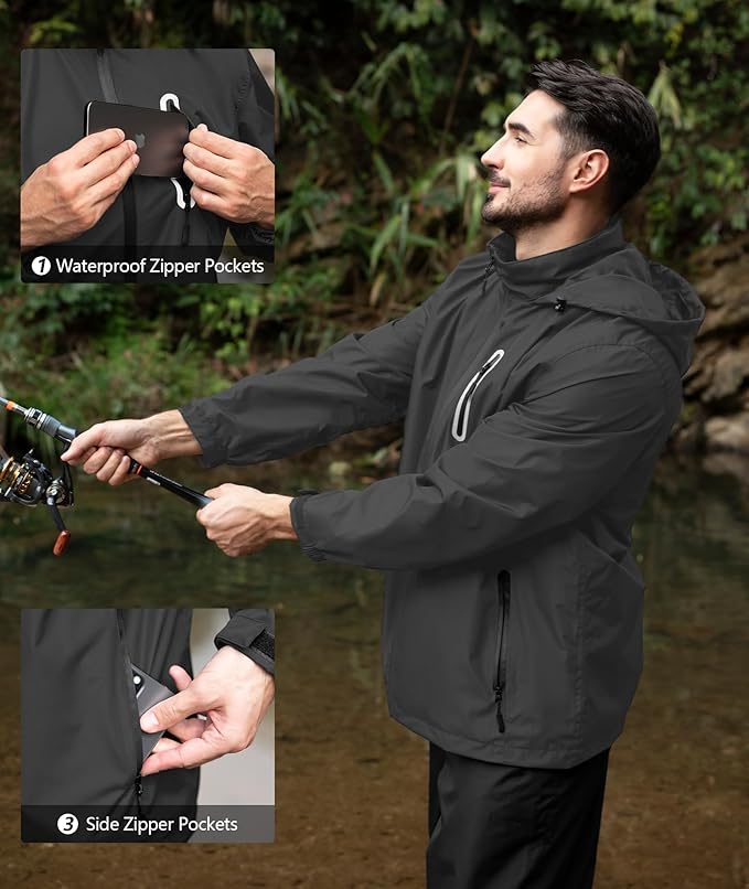 SWISSWELL Men's Waterproof Golf Rain Suit Rain Gear Jacket and Pant Outdoor Lightweight Hooded Raincoat