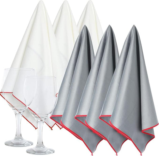 6 Pcs Wine Glass Polishing Cloths Large Microfiber Cleaning Cloths 25 x 20 Inch Lintless Towels for Drying Wine Glasses Cleaning Window Stemware Dishes Glassware (Gray, White)
