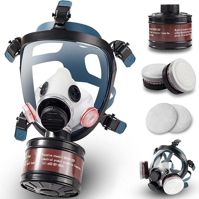 Gas Masks Survival Nuclear and Chemical, Gas Mask with 40mm Activated Carbon Filter and P-A-1 Filter, Full Face Respirator Mask for Chemicals, Gases, Welding, Vapors, Spray Paint