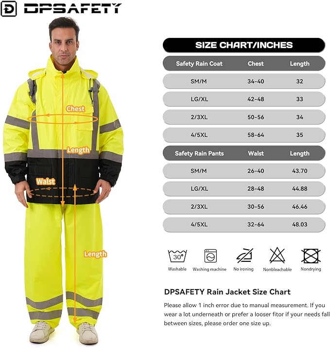 Hi Vis Safety rain Jacket，Reflective Class 3 Rain coat with Inner Mesh Lining and Pockets High Visibility Waterproof work Rain Suits for men&women（Lime,LG/XL）