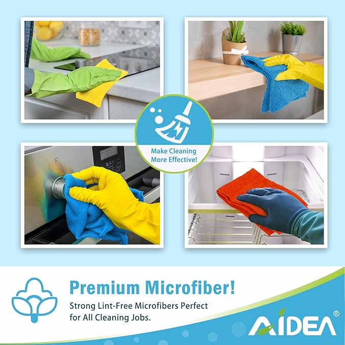AIDEA Microfiber Cleaning Cloth 8PK, Dusting Cloth Drying Towel, All Purpose Soft Absorbent, Lint Free Rags, Streak Free Wash Cloth for House, Kitchen, Car, Window, 12"×12"
