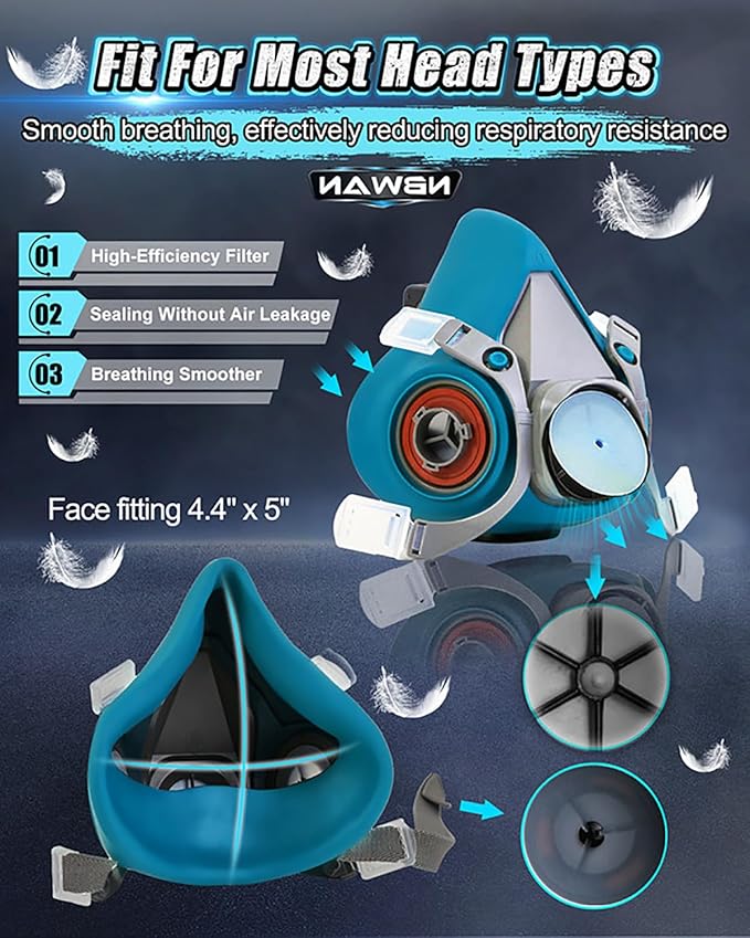 Respirator Gas Mask With 6001 Filters, Gas Masks Survival Nuclear and Chemical for Painting, Organic Vapors