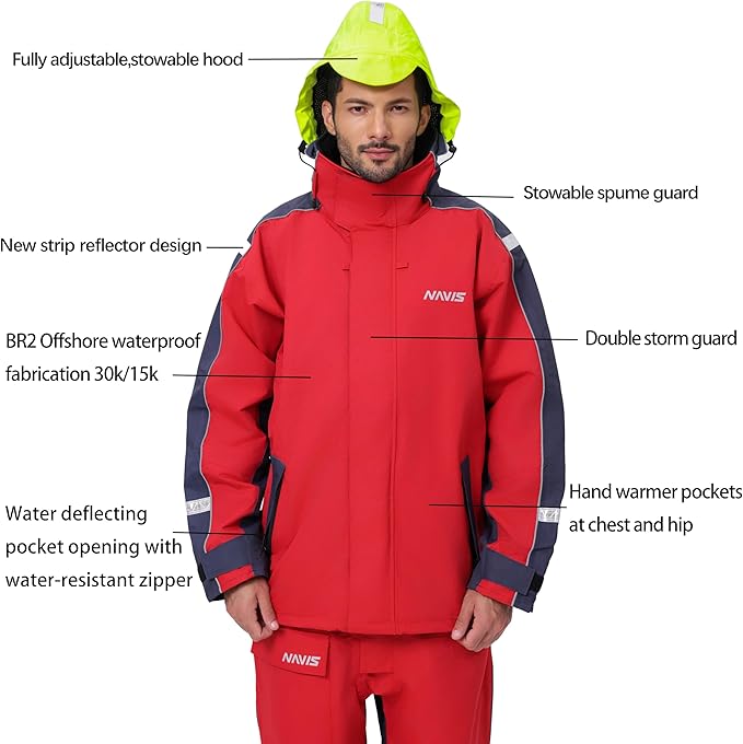 Men’s Waterproof Sailing Jacket & Bib Set – Coastal Breathable Hard Shell, Hi-Vis Hood, Cordura Reinforced