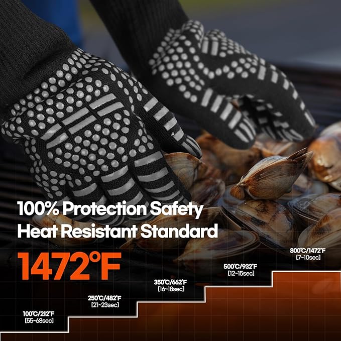 HubiCare Grill Gloves Heat Resistant Fire Resistant Oven Gloves, 1472°F/800°C Heat Resistant Oven Gloves