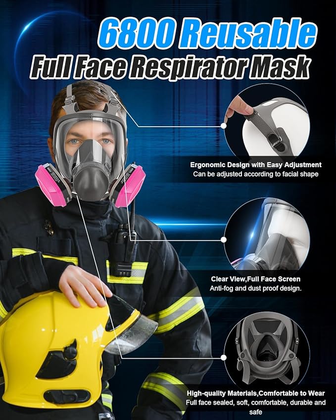 Full Face Respirator Mask with 60921 Filters - 6800 Reusable Gas Mask Against Dust Organic Vapor Anti-fog Mask for Epoxy Resin, Chemicals, Painting, Car Spraying, Woodworking, Welding, Polishing