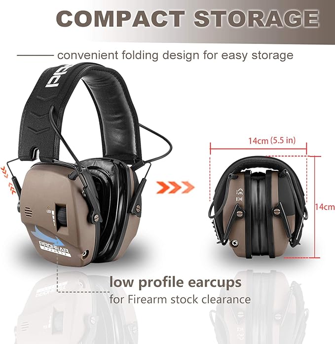 PROHEAR Digital Electronic Shooting Ear Protection Muffs with GEP02 Gel Ear Pads, Hunting Sound Amplification Earmuffs, NRR 23dB Low Profile Hearing Protection for Gun Range - Brown