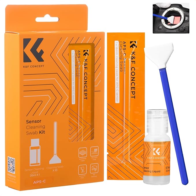 K&F Concept 16mm APS-C Sensor Cleaning Swab*10 + 20ml Sensor Cleaner, DSLR SLR Digital Camera CMOS and CCD Sensor Cleaning Swab Kits for Nikon Sony Canon Camera Clean