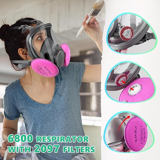 ANUNU Full Face Respirator Mask - Gas Mask with Filters for Chemical, Paint Vapors, Gases, Dust, Sanding, Welding, Woodworking, Machine Polishing