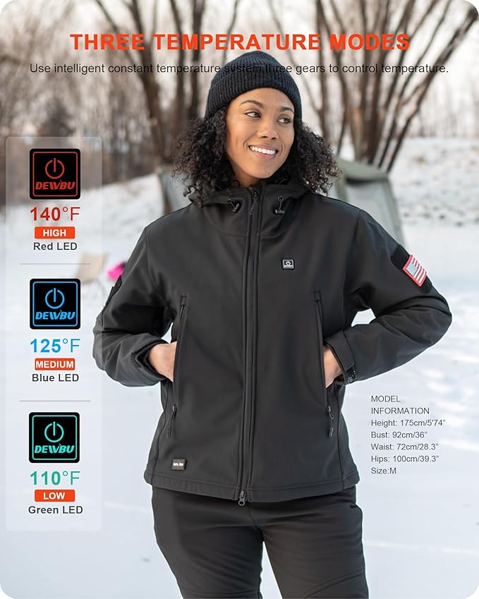 DEWBU Heated Jacket for Women with 12V Battery Pack Winter Outdoor Soft Shell Electric Heating Coat