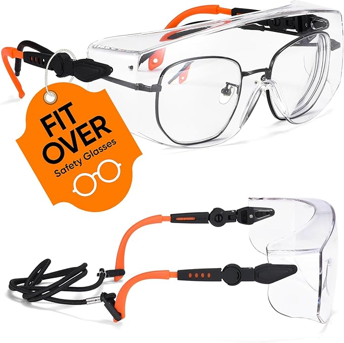 SAFEYEAR Safety Glasses Over Eyeglasses Fit Over Eyewear,ANSI Z87 Certified,Clear Anti-Scratch Fog Proof Goggles