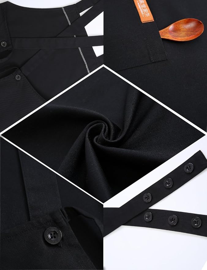 NEWGEM Adjustable Grilling Apron with 2 Pockets Cotton for Stylist,Barber,Teacher,Cobbler Fits for Paint,Vintage,Baking Wine Color Black