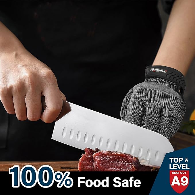 Schwer Ultimate Cut Resistant Gloves Beyond ANSI A9, Reinforced Stainless Steel Glove, Food Grade Mesh Metal Gloves for Butcher Meat Cutting, Oyster Shucking, Mandoline, Non-PFAS, PR1708 (L, 1 PCS)