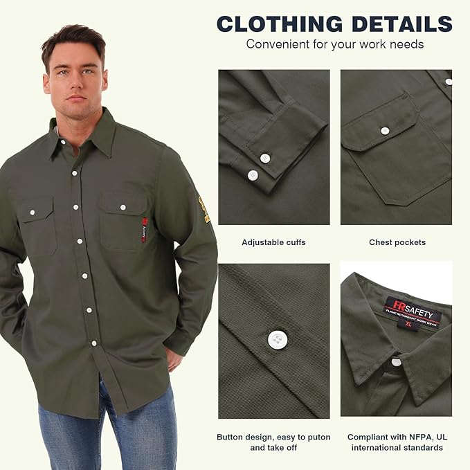 SKSAFETY 7oz FR Shirts for Men, Welding Shirt Hi Vis Flame Resistant 100% Cotton Fire Retardant Longsleeve Shirt CAT2/NFPA